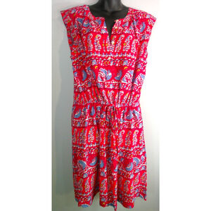 Ann Taylor Loft Red Floral Dress Cinched Elastic Waist with Tie Women's 1x